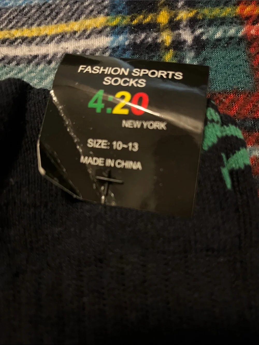 Black Crew Socks with Green Leaf Motif